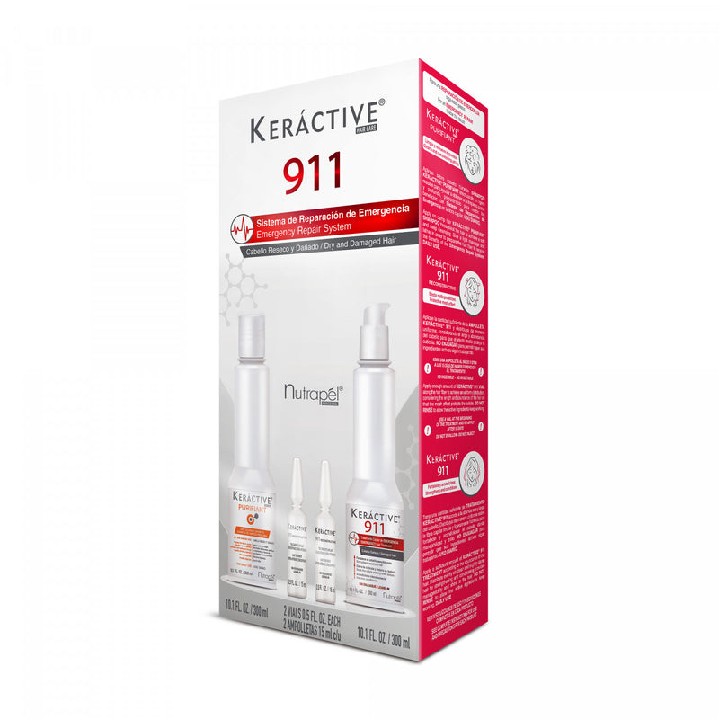 Keráctive 911 Sistema Integral Shampoo Purifiant 300 ml + Tratamiento de Emergencia 300 ml + 2 Ampolletas 911 15 ml c/u